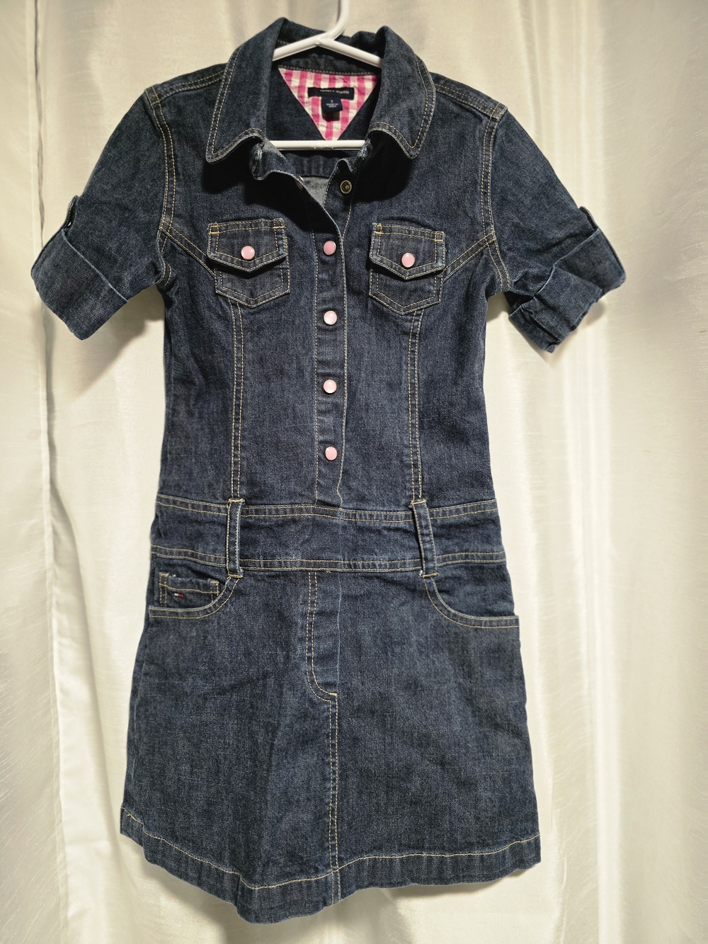 Tommy Hilfiger Dark Blue Denim Dress with Pink Buttons